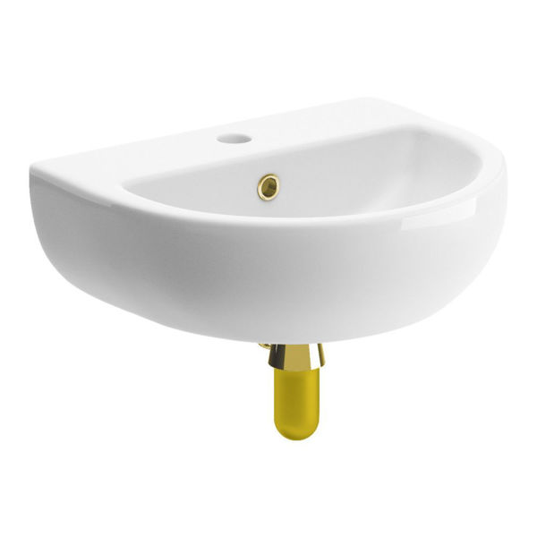 Picture of <3 Fern 450x400mm 1TH Cloakroom Basin & Brushed Brass Bottle Trap