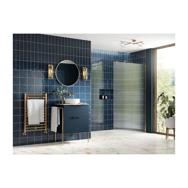 Picture of <3 Apricot 1200mm Fluted Wetroom Panel & Support Bar - Brushed Brass