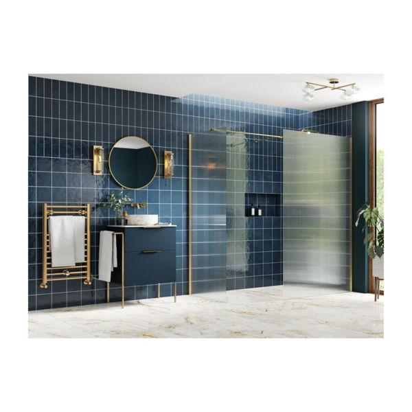 Picture of <3 Apricot 800mm Fluted Wetroom Panel & Side Panel Arm - Brushed Brass