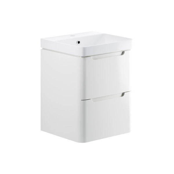 Picture of <3 Bear 500mm 2 Drawer Wall Hung Cloakroom Basin Unit - White Gloss