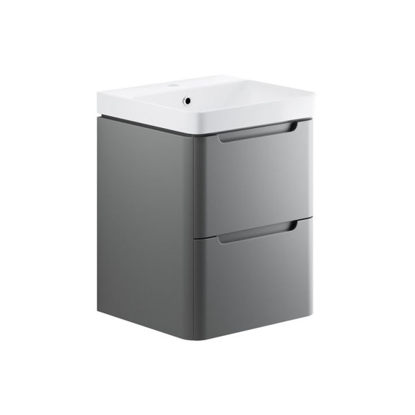 Picture of <3 Bear 500mm 2 Drawer Wall Hung Cloakroom Basin Unit - Matt Grey