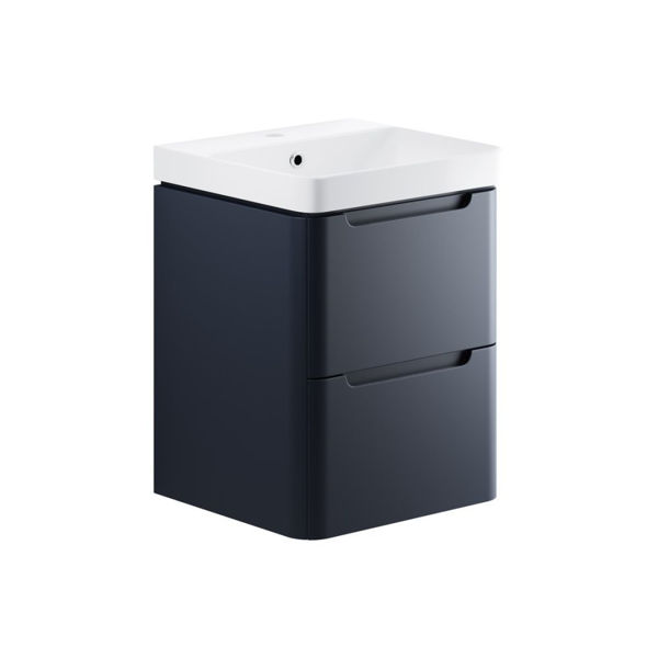 Picture of <3 Bear 500mm 2 Drawer Wall Hung Cloakroom Basin Unit - Matt Indigo