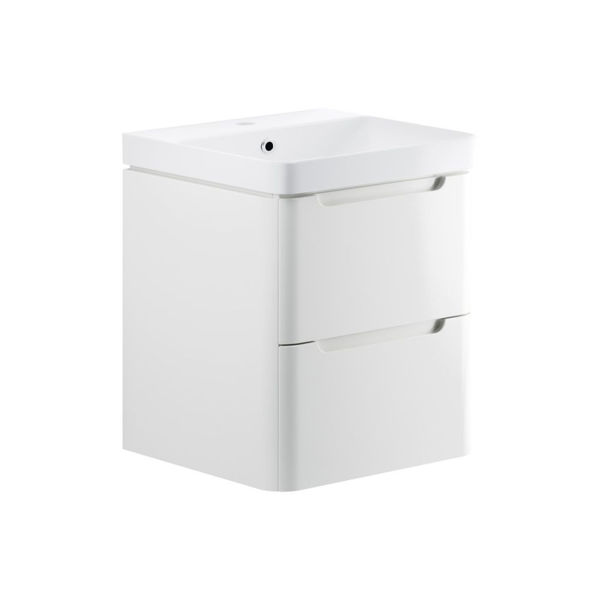 Picture of <3 Bear 600mm 2 Drawer Wall Hung Basin Unit - White Gloss