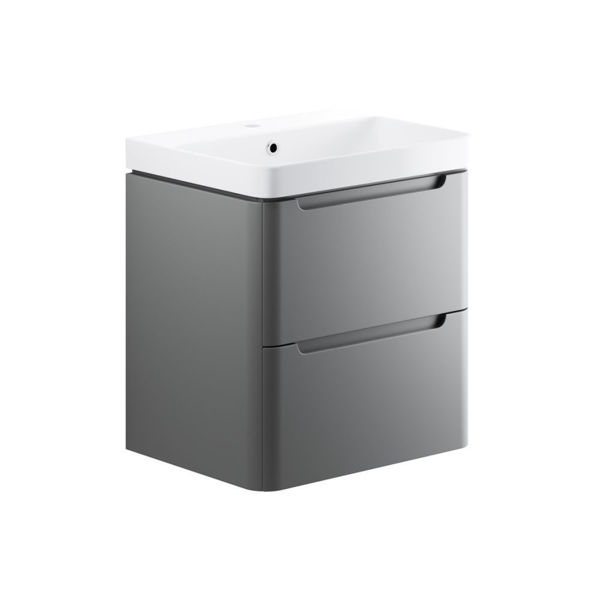 Picture of <3 Bear 600mm 2 Drawer Wall Hung Basin Unit - Matt Grey