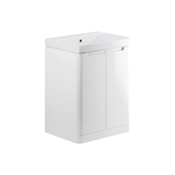 Picture of <3 Bear 600mm 2 Door Floor Standing Basin Unit - White Gloss