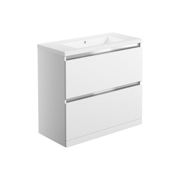 Picture of <3 Aronia 815mm 2 Drawer Floor Standing Basin Unit Inc. Basin - White Gloss