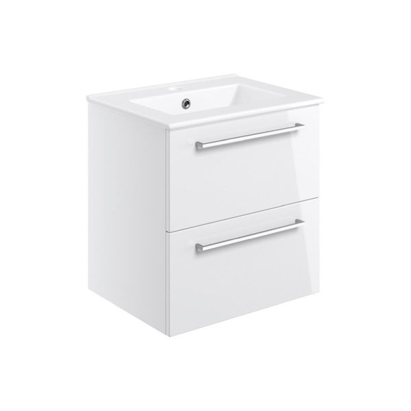 Picture of <3 Pear 510mm Wall Hung 2 Drawer Basin Unit & Basin - White Gloss