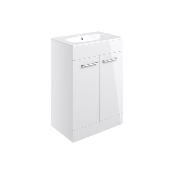 Picture of <3 Pear 610mm Floor Standing 2 Door Basin Unit & Basin - White Gloss