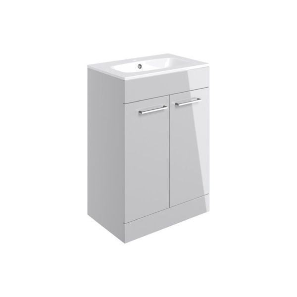 Picture of <3 Pear 610mm Floor Standing 2 Door Basin Unit & Basin - Grey Gloss