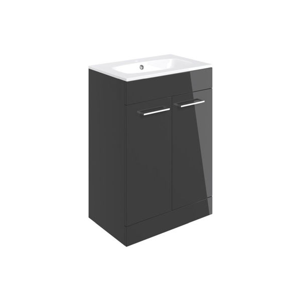 Picture of <3 Pear 610mm Floor Standing 2 Door Basin Unit & Basin - Anthracite Gloss