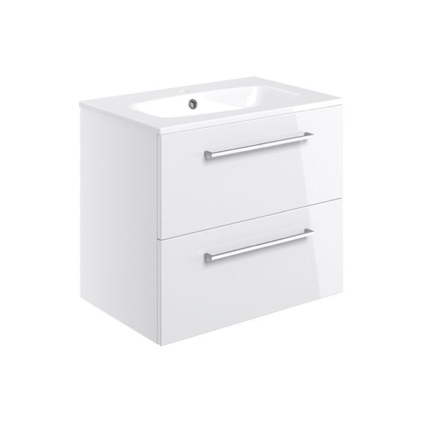 Picture of <3 Pear 610mm Wall Hung 2 Drawer Basin Unit & Basin - White Gloss