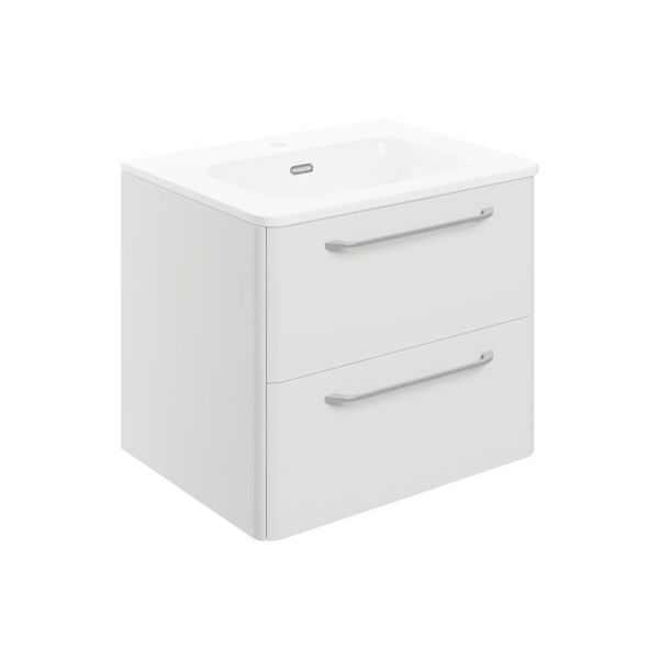 Picture of <3 Bass 610mm 2 Drawer Wall Unit & Basin - White Gloss