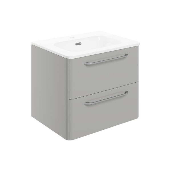 Picture of <3 Bass 610mm 2 Drawer Wall Unit & Basin - Grey Gloss