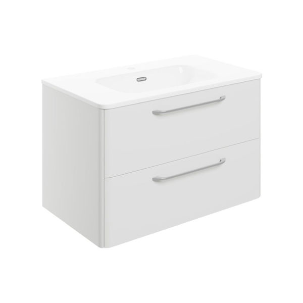 Picture of <3 Bass 810mm 2 Drawer Wall Unit & Basin - White Gloss