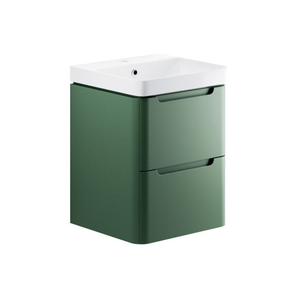 Picture of <3 Bear 500mm 2 Drawer Wall Hung Cloakroom Basin Unit - Matt Sage Green