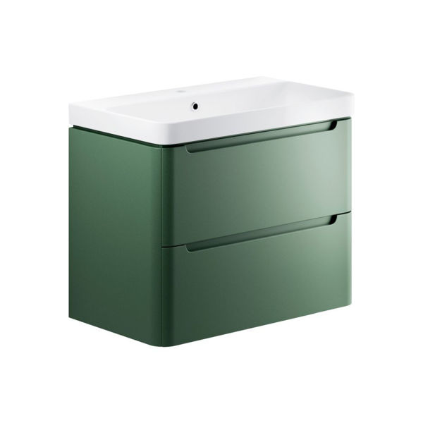 Picture of <3 Bear 800mm 2 Drawer Wall Hung Basin Unit - Matt Sage Green