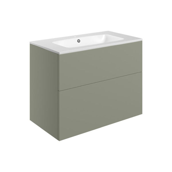 Picture of <3 Berry 815mm Wall Hung 2 Drawer Basin Unit & Basin - Matt Olive Green