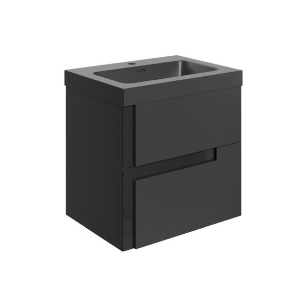 Picture of <3 Bing 605mm Wall Hung 2 Drawer Basin Unit & Co-ordinating Basin - Matt Black & Glass