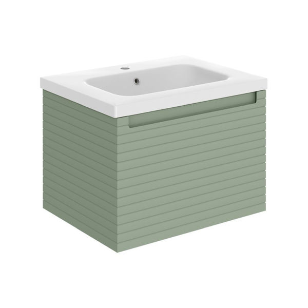 Picture of <3 Butterfly 615mm Wall Hung 1 Drawer Basin Unit & Basin - Matt Willow Green