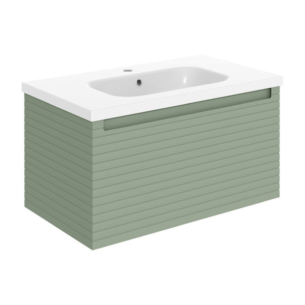 Picture of <3 Butterfly 815mm Wall Hung 1 Drawer Basin Unit & Basin - Matt Willow Green