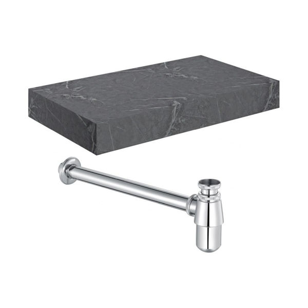 Picture of <3 Mondo 800mm Wall Hung Grey Marble Basin Shelf & Chrome Bottle Trap