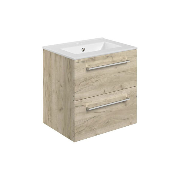 Picture of <3 Pear 510mm Wall Hung 2 Drawer Basin Unit & Basin - Oak