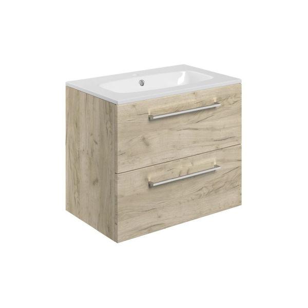 Picture of <3 Pear 610mm Wall Hung 2 Drawer Basin Unit & Basin - Oak