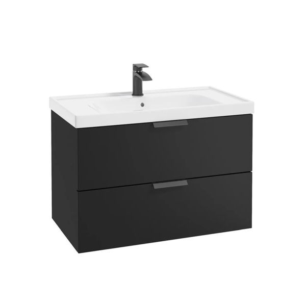 Picture of STOCKHOLM 80cm Two Drawer Wall Hung Matt Black Vanity Unit - Matt Black Handles